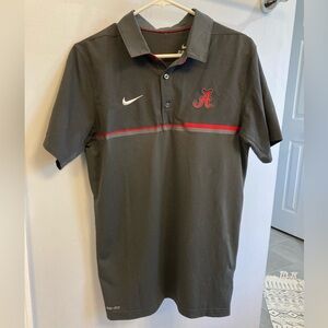 Alabama Roll Tide men’s gray Nike polo dri fit embroidered logos breathable sz S